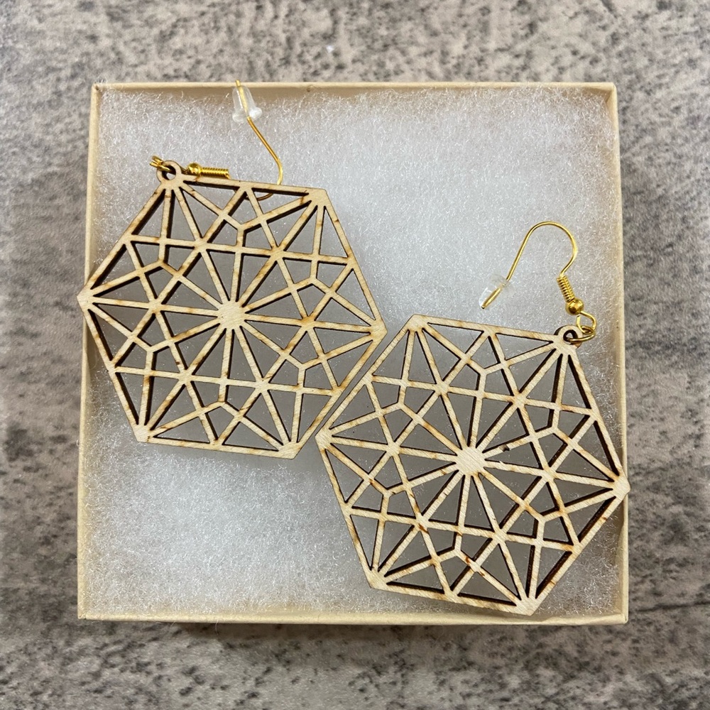 BOHO Wood Earrings, Hexagon